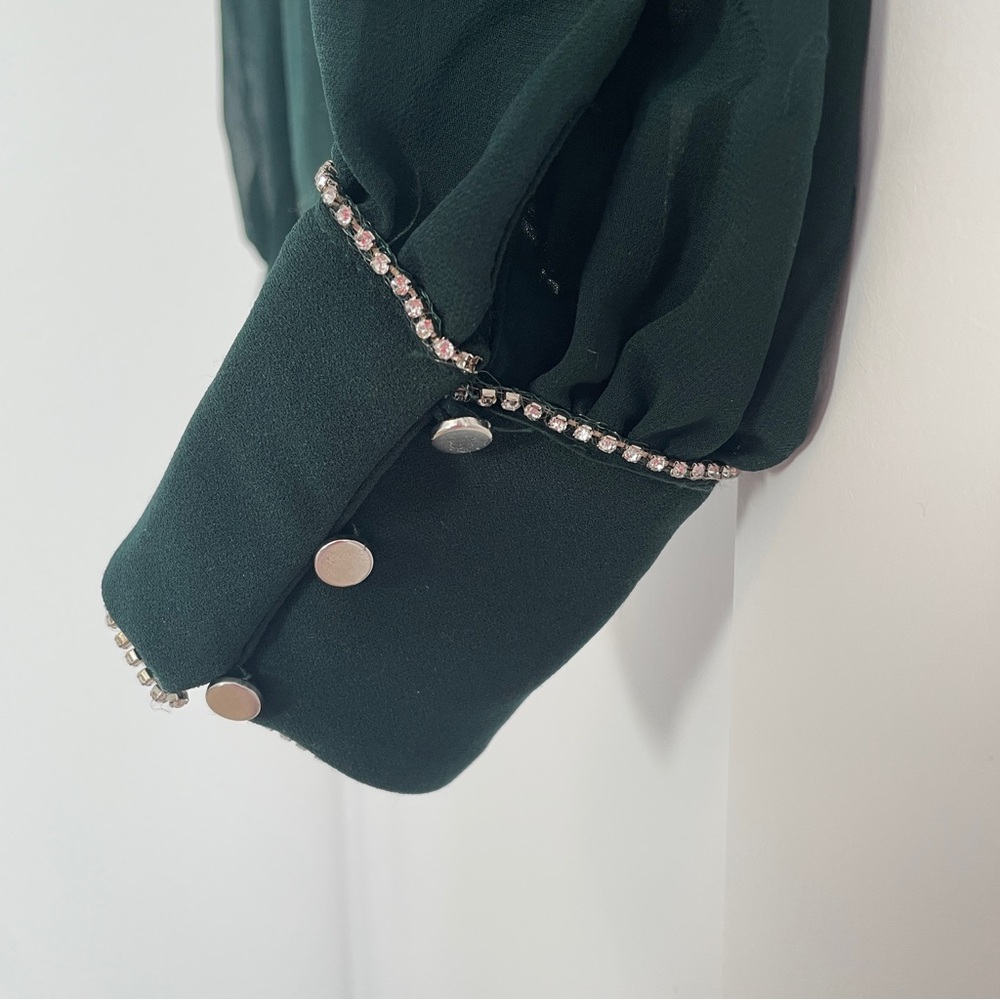 Suzy Shier Dark Green Blouse with Diamond Accents - Picture 4 of 7